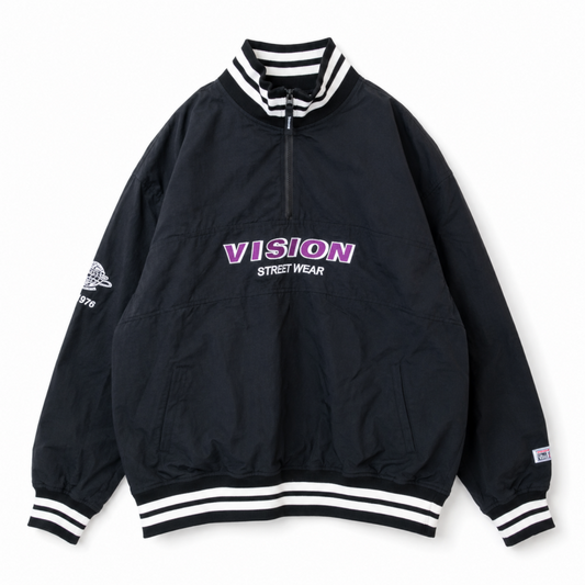 VISION STREET WEAR ＜ユニセックス＞ハーフZIPナイロンプルオーバー BLACK