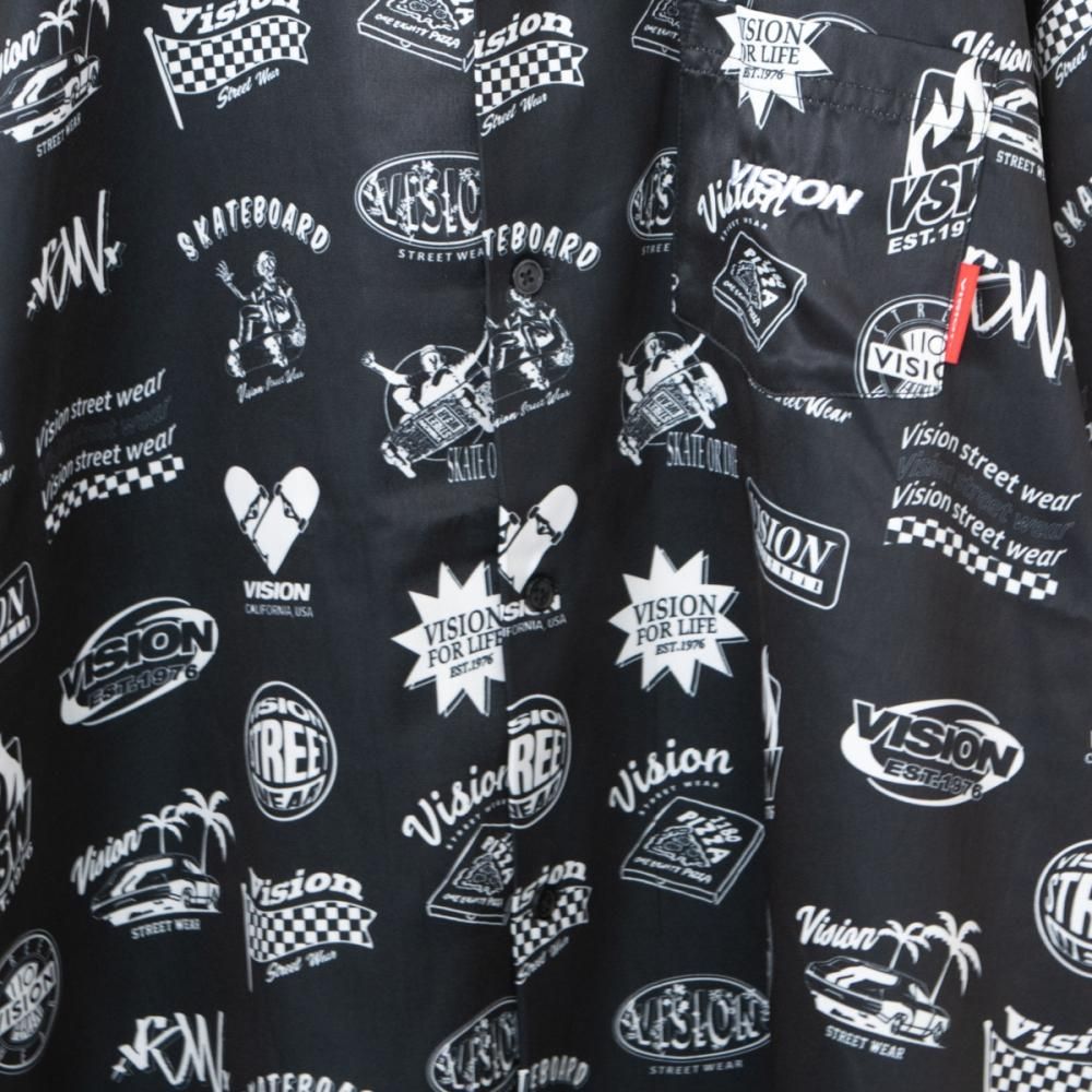 VISION STREET WEAR グラフィック総柄 開襟 半袖シャツ BLACK