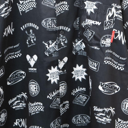VISION STREET WEAR グラフィック総柄 開襟 半袖シャツ BLACK