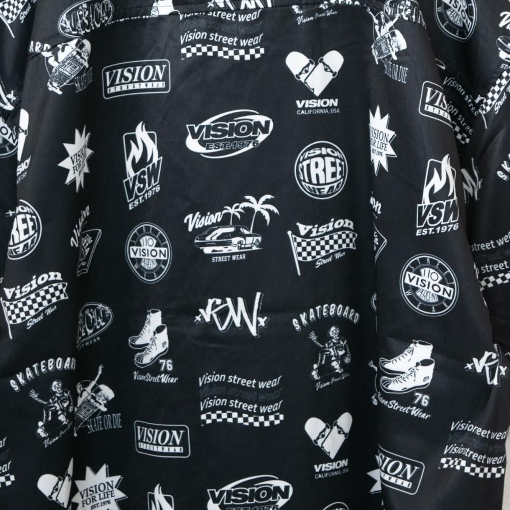 VISION STREET WEAR グラフィック総柄 開襟 半袖シャツ BLACK