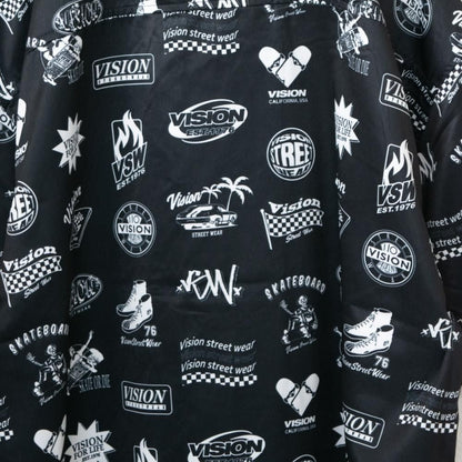 VISION STREET WEAR グラフィック総柄 開襟 半袖シャツ BLACK