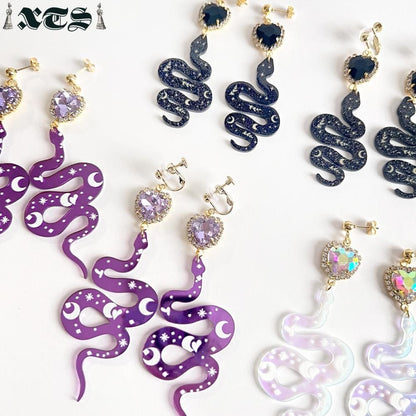 XTS Shiny Heart Snake ピアス イヤリング PURPLE TS0302