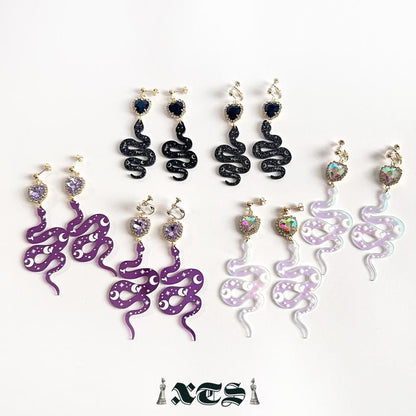 XTS Shiny Heart Snake ピアス イヤリング PURPLE TS0302