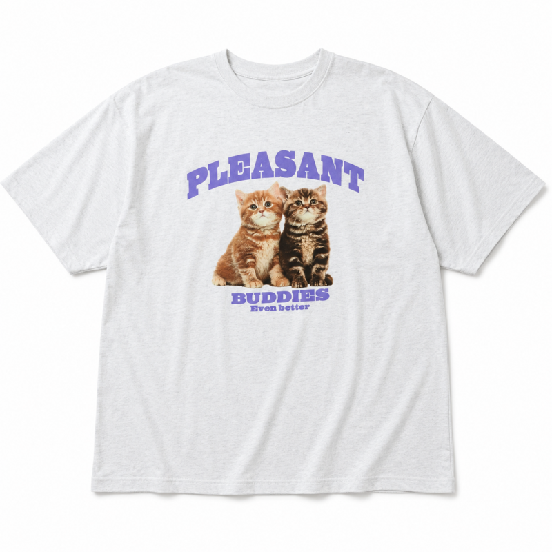 アニマルプリント Tシャツ CAT OATMEAL