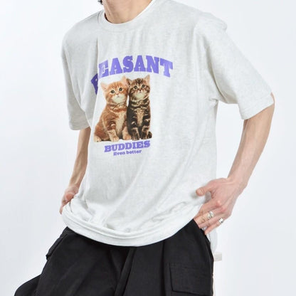アニマルプリント Tシャツ CAT OATMEAL