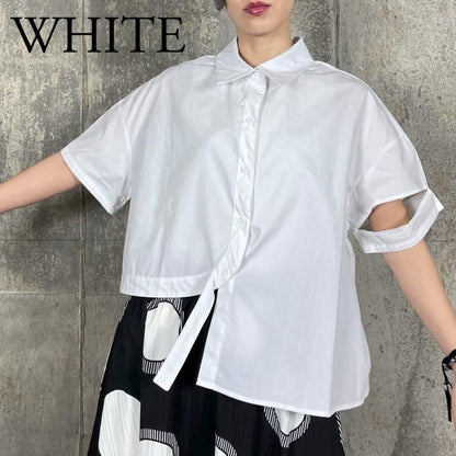 RooM404 スリーブカット フロントヘムラウンド アシンメトリーシャツブラウス WHITE