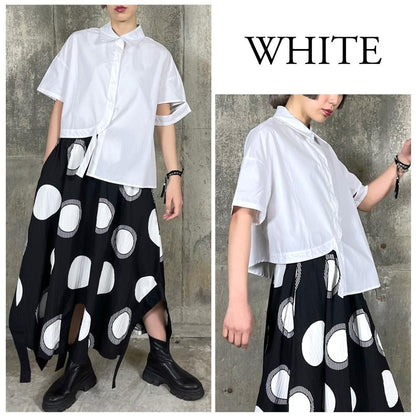 RooM404 スリーブカット フロントヘムラウンド アシンメトリーシャツブラウス WHITE