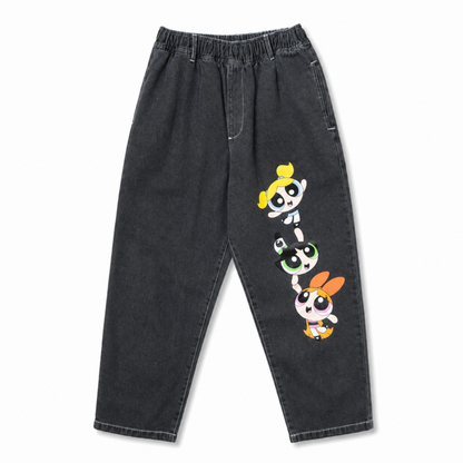 The Powerpuff Girls イージーデニムパンツ BLACK