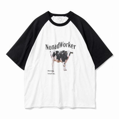 Timely Warning COW 牛 フォトプリント Tシャツ WHITE