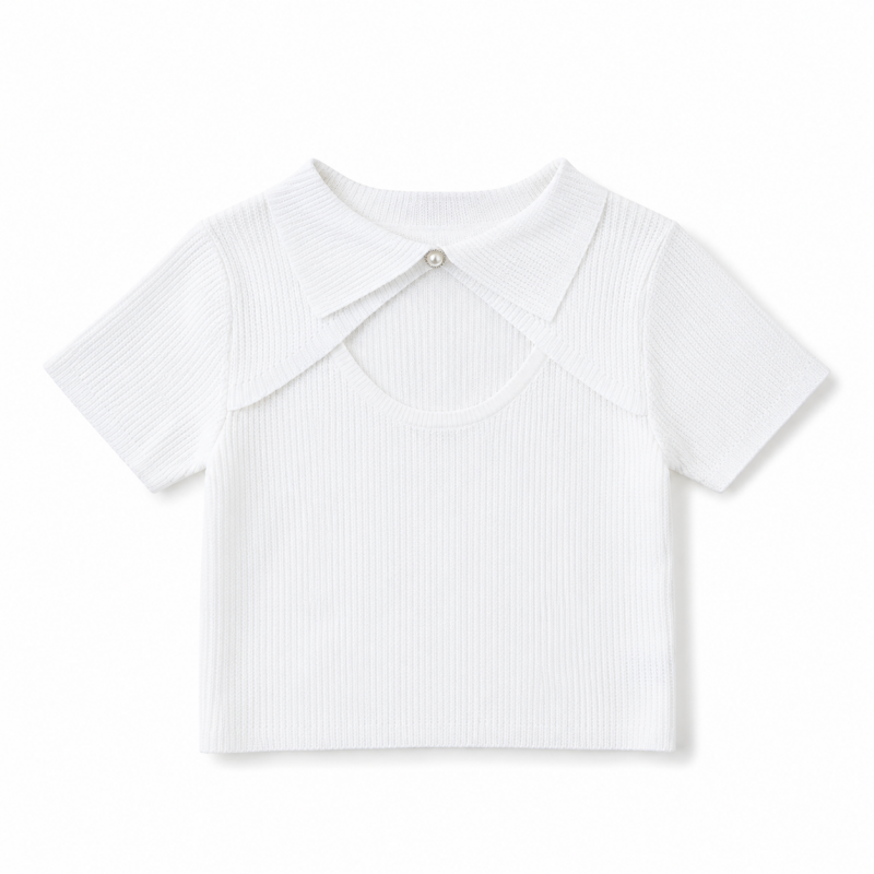 バストオープン ポロニット トップス WHITE
