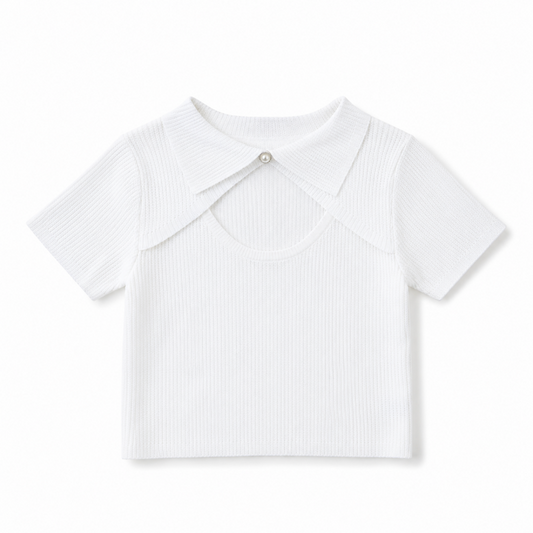 バストオープン ポロニット トップス WHITE