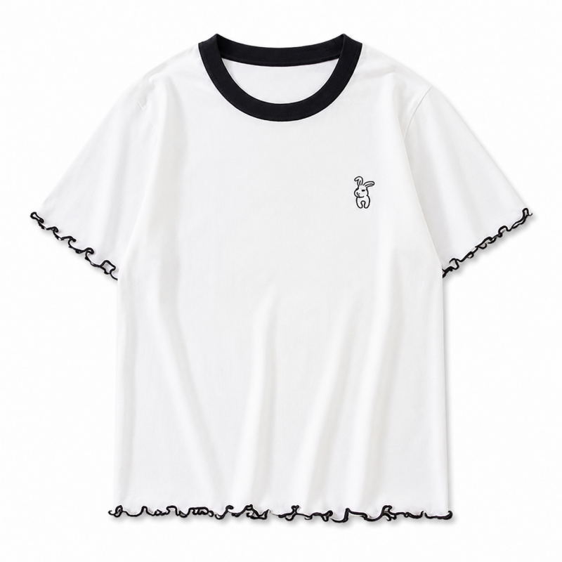 バイカラー メロー 半袖トップス WHITE