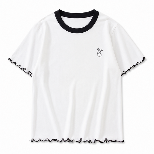 バイカラー メロー 半袖トップス WHITE