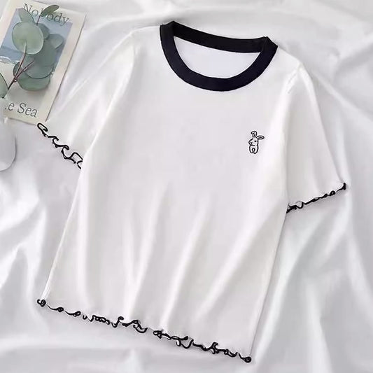 バイカラー メロー 半袖トップス WHITE