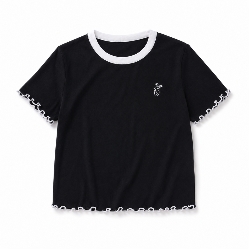 バイカラー メロー 半袖トップス BLACK