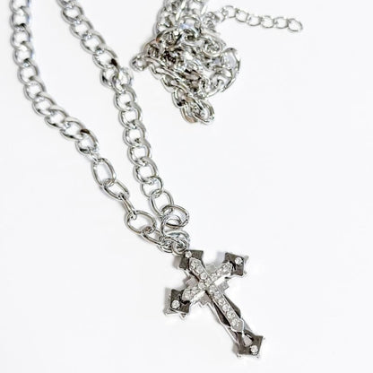 CROSS ラインストーン チェーンネックレス SILVER