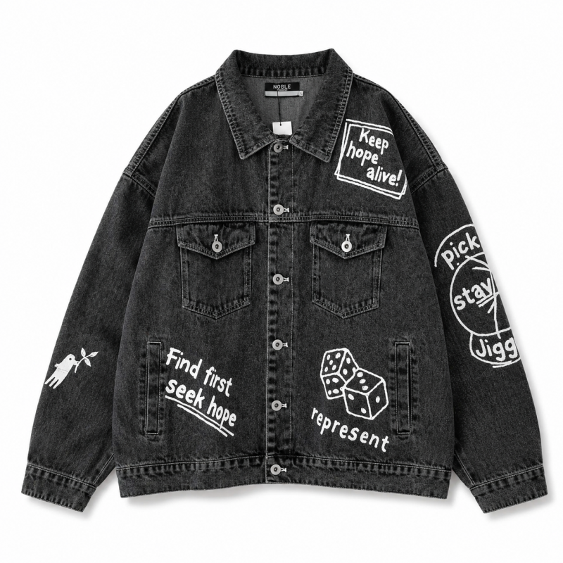 ラフガキ ラクガキ ケミカルウォッシュ デニム ジャケット BLACK