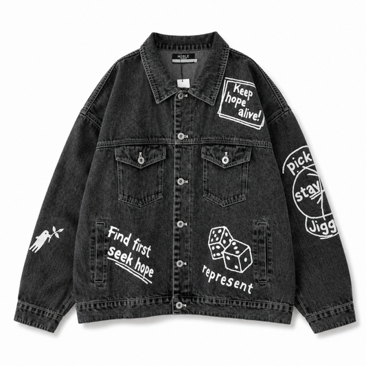 ラフガキ ラクガキ ケミカルウォッシュ デニム ジャケット BLACK