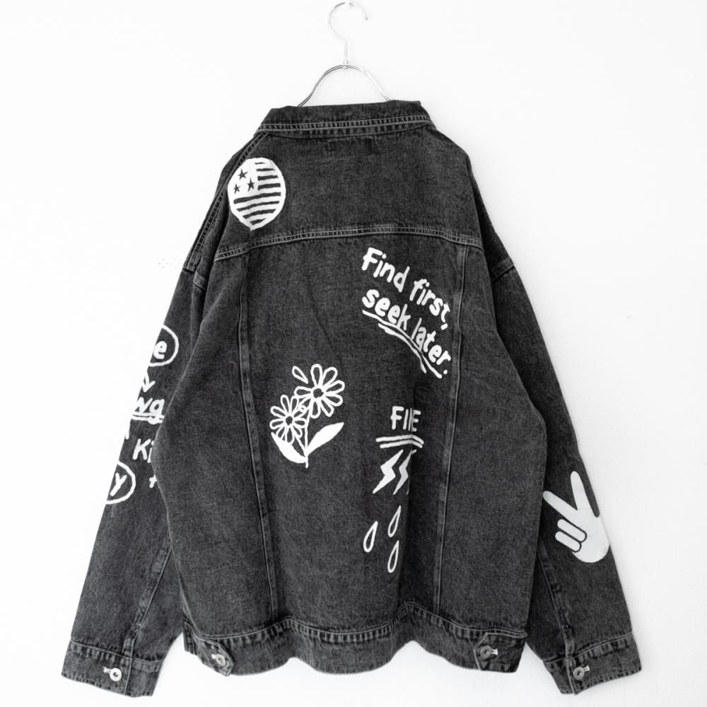 ラフガキ ラクガキ ケミカルウォッシュ デニム ジャケット BLACK