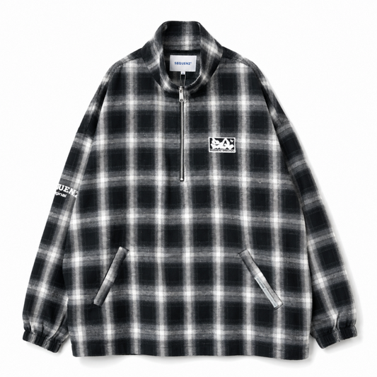 SEQUENZ OMBLE MILITARY 1/3 ZIP JACKET チェック ユニセックス ジャケット BLACK