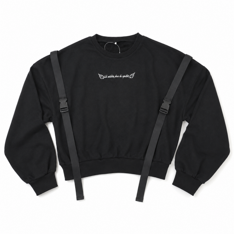 ショルダー ベルト サスペンダー付き 裏毛 スウェット ショートトップ BLACK