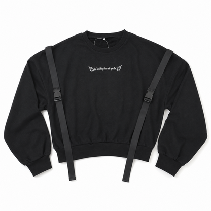 ショルダー ベルト サスペンダー付き 裏毛 スウェット ショートトップ BLACK