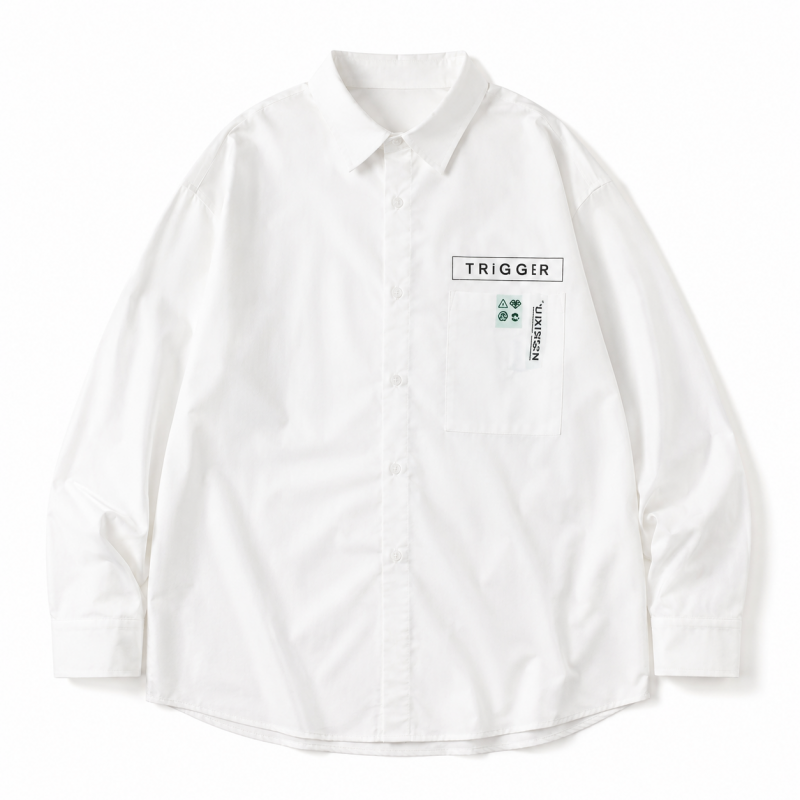 BIGシルエット パッチ 長袖 ブロードシャツ WHITE
