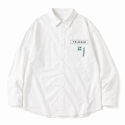 BIGシルエット パッチ 長袖 ブロードシャツ WHITE