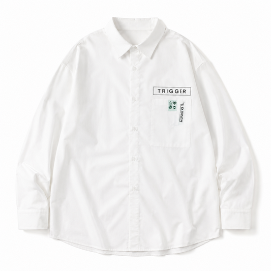 BIGシルエット パッチ 長袖 ブロードシャツ WHITE