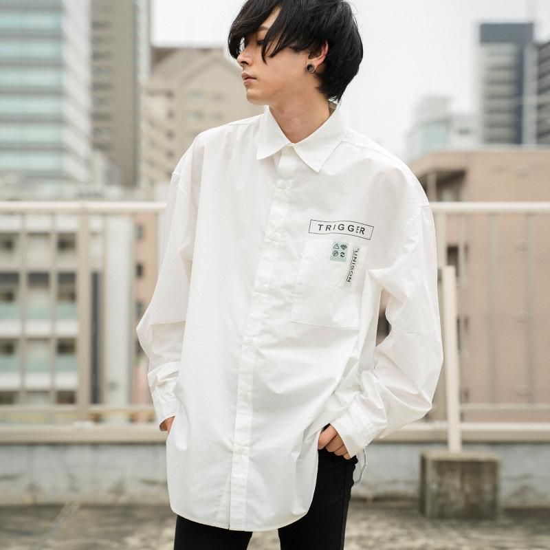 BIGシルエット パッチ 長袖 ブロードシャツ WHITE