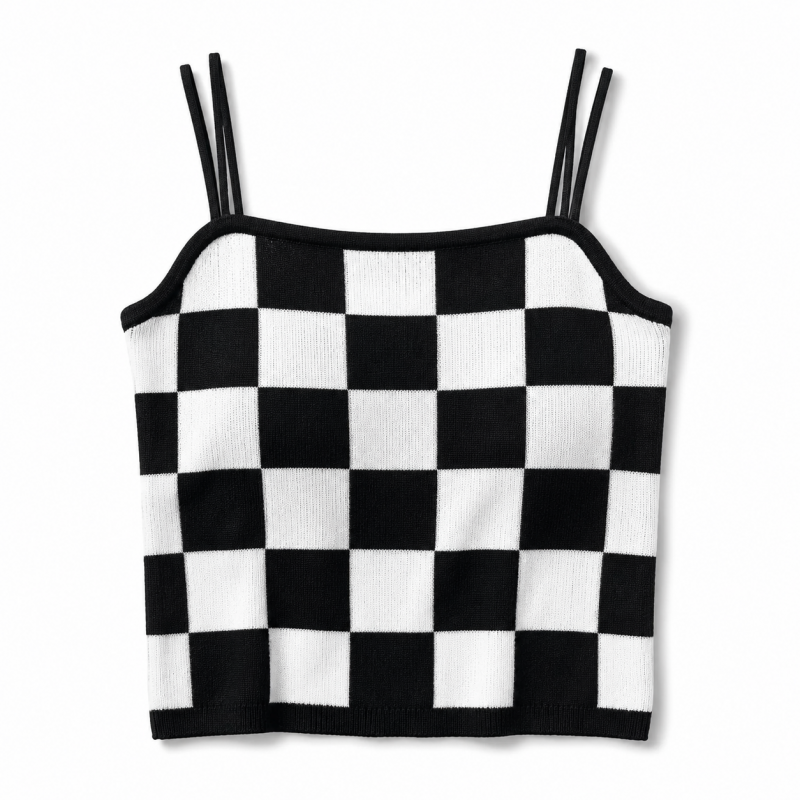 sourire ニット ブロックチェック キャミソール BLACK WHITE