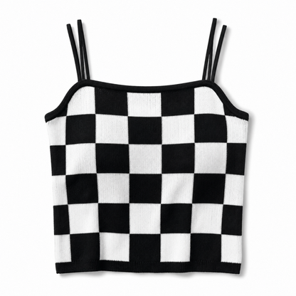 sourire ニット ブロックチェック キャミソール BLACK WHITE