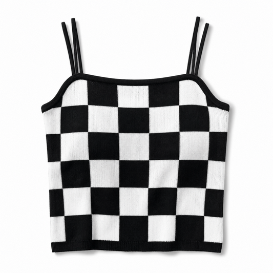 sourire ニット ブロックチェック キャミソール BLACK WHITE