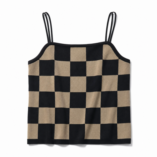 sourire ニット ブロックチェック キャミソール BLACK BROWN
