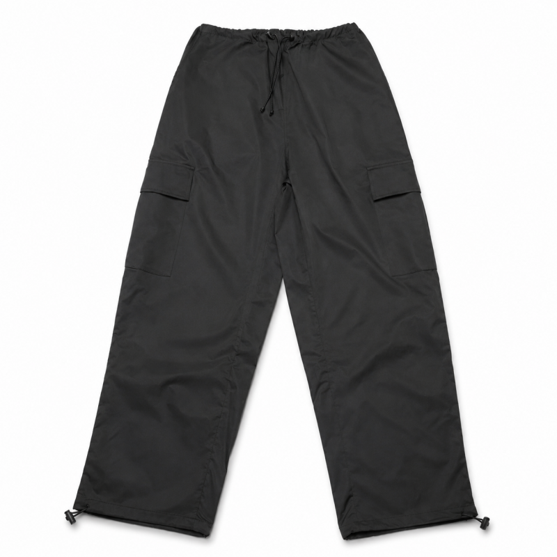 エステルツイル 無地 カーゴパンツ BLACK