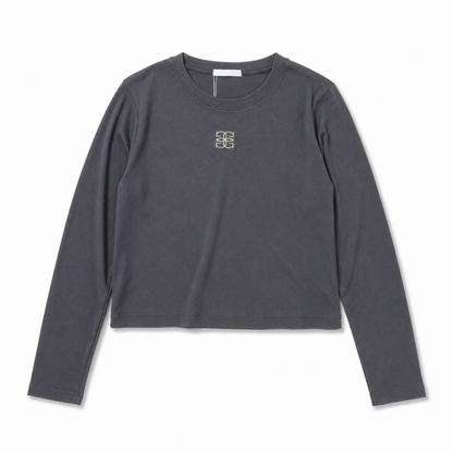ロゴ 刺しゅう テレコ素材 チビ Tシャツ CHARCOAL