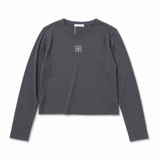 ロゴ 刺しゅう テレコ素材 チビ Tシャツ CHARCOAL