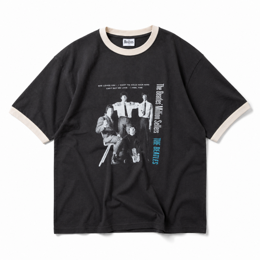 THE BEATLES ビートルズ プリント リンガーTシャツ CHARCOAL