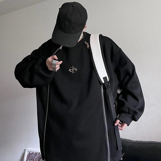 両サイドジッパー Y2K スウェットトップ BLACK