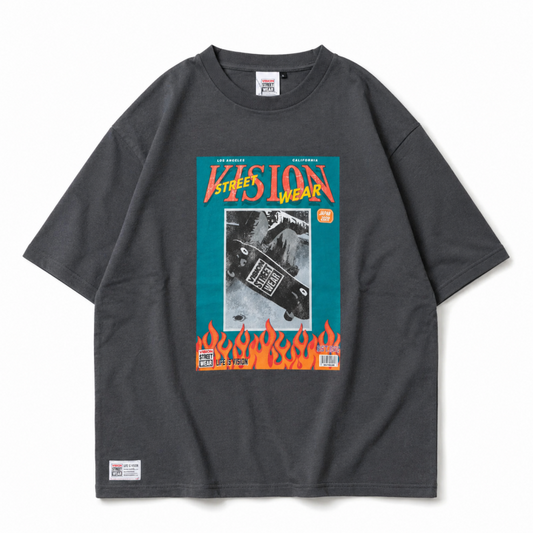 VISION STREET WEAR スケボーマガジンイラストTシャツ CHARCOAL チャコール