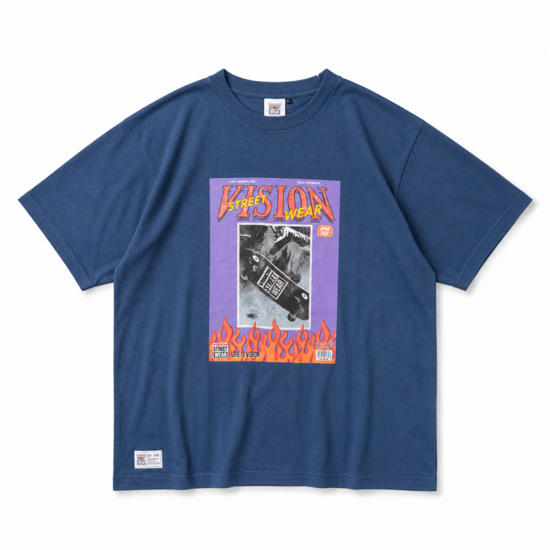 VISION STREET WEAR スケボーマガジンイラストTシャツ NAVY