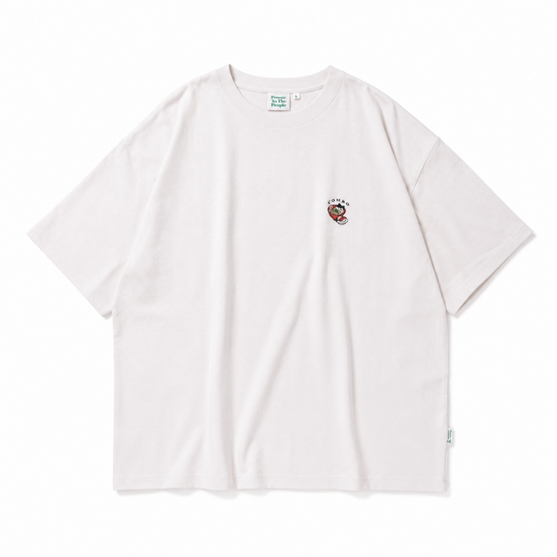 POWER TO THE PEOPLE 梨地ワンポイント ラーメン 刺繍 Tシャツ WHITE