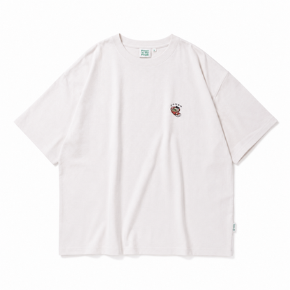 POWER TO THE PEOPLE 梨地ワンポイント ラーメン 刺繍 Tシャツ WHITE
