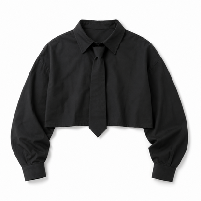 ブロードネクタイ付きショート丈シャツ BLACK