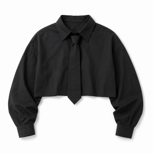 ブロードネクタイ付きショート丈シャツ BLACK