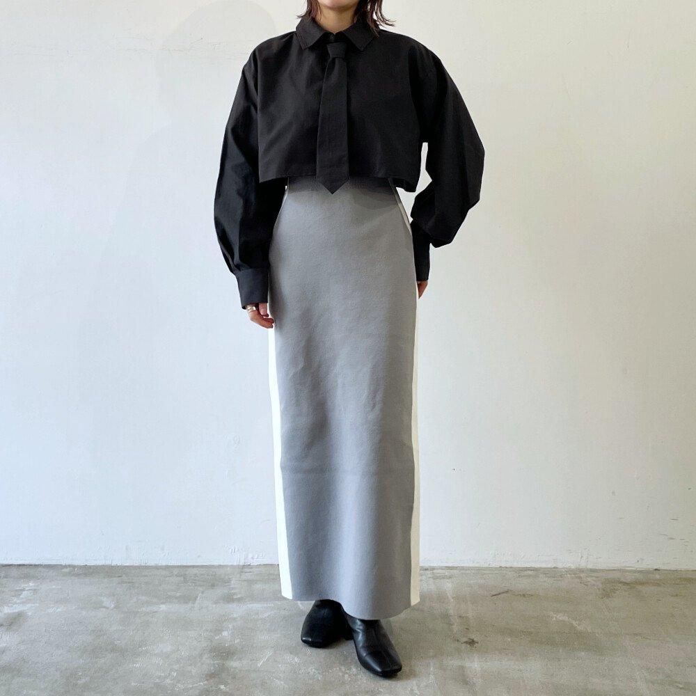 ブロードネクタイ付きショート丈シャツ BLACK
