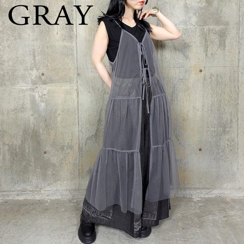 RooM404 シアーチュールロングベスト ワンピース GRAY – YOU ARE MY POISON