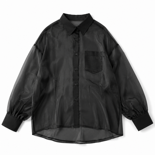 ラメオーガンジーポケットシャツ BLACK