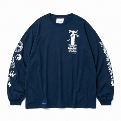 SEQUENZ O.G COLLAGE PUFF プリント ロンT NAVY