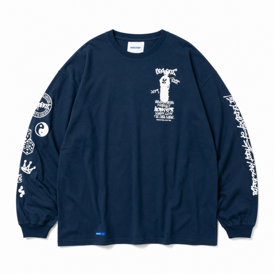 SEQUENZ O.G COLLAGE PUFF プリント ロンT NAVY